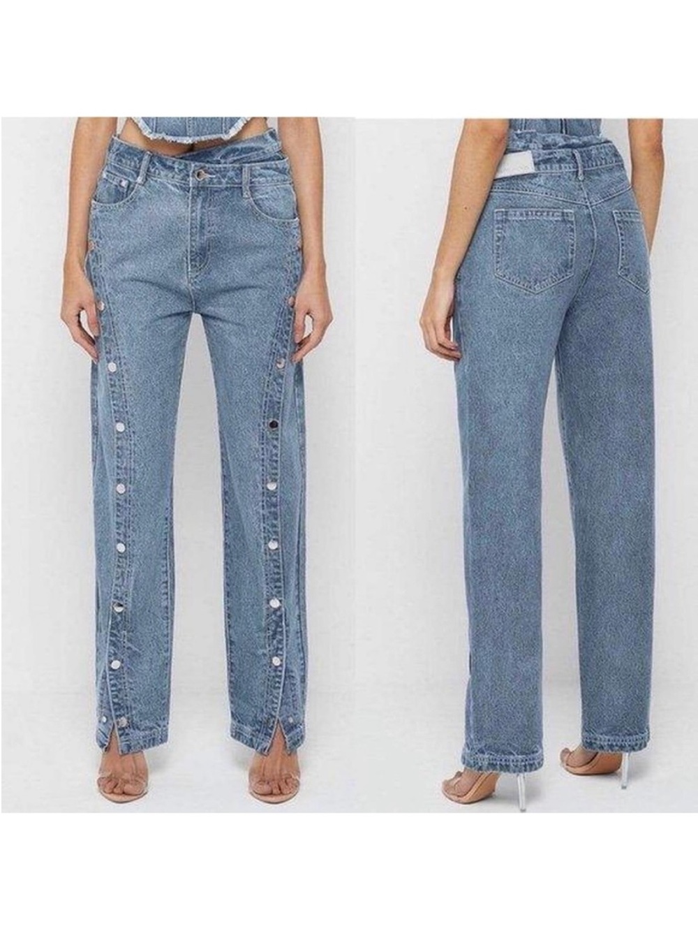 Maniere de-voir Cross Waist High Rise Jeans with side snaps Size 8